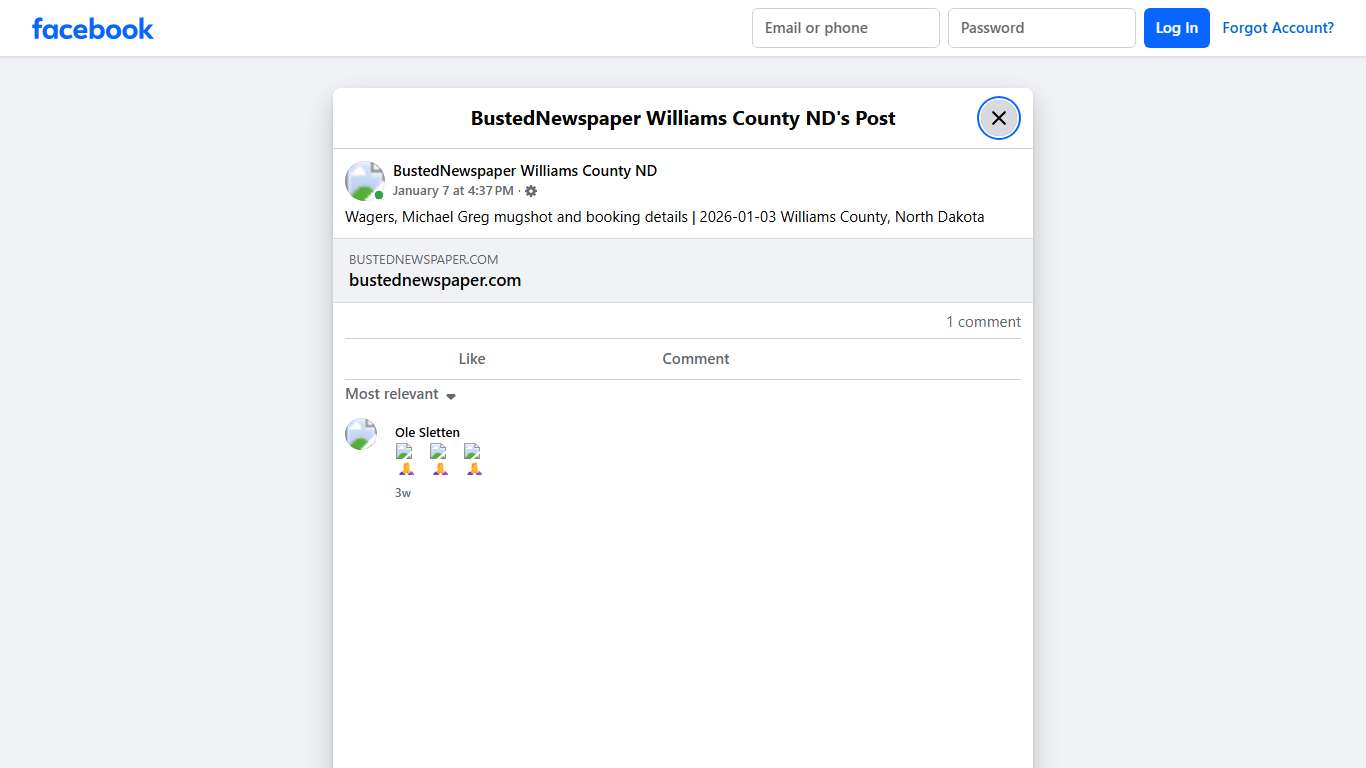 Wagers, Michael Greg... - BustedNewspaper Williams County ND Facebook