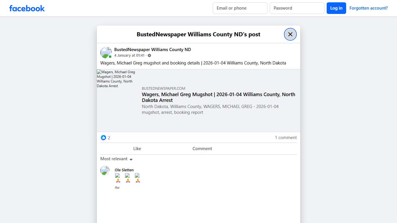 Wagers, Michael Greg... - BustedNewspaper Williams County ND Facebook
